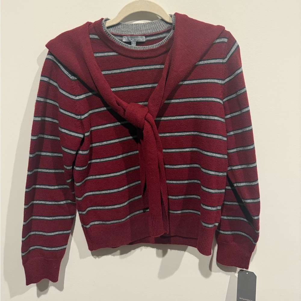 Wit & Wisdom Striped Red and Gray Women's Sweater New With Tags